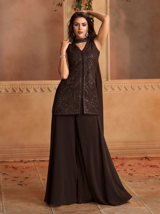 Women Embroidered Regular Sequinned Kurta with Palazzos & With Dupatta