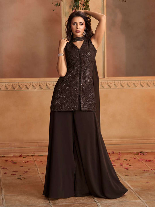 Women Embroidered Regular Sequinned Kurta with Palazzos & With Dupatta