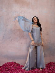 Women Ethnic Motifs Embroidered Regular Sequinned Kurta with Sharara & With Dupatta