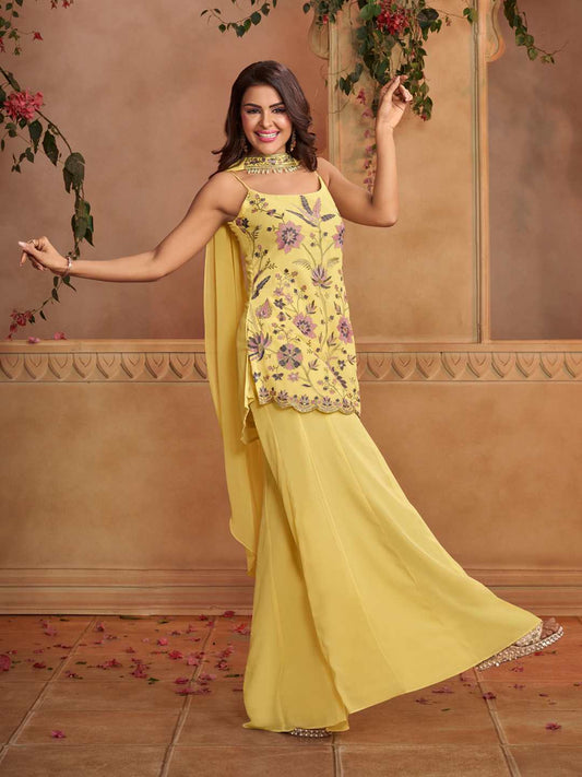 Women Floral Embroidered Regular Thread Work Kurti with Sharara & With Dupatta