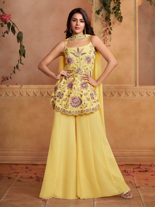 Women Floral Embroidered Regular Thread Work Kurti with Sharara & With Dupatta
