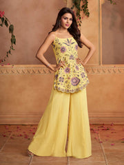 Women Floral Embroidered Regular Thread Work Kurti with Sharara & With Dupatta