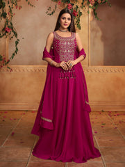 Women Embellished Thread Work Grandeur & Majestic Artwork Georgette Anarkali Kurta