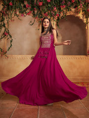 Women Embellished Thread Work Grandeur & Majestic Artwork Georgette Anarkali Kurta