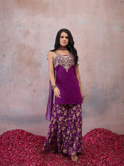 Women Floral Embroidered Regular Thread Work Kurta with Sharara & With Dupatta