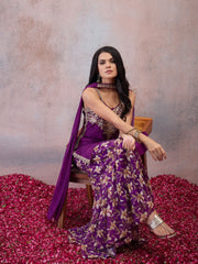 Women Floral Embroidered Regular Thread Work Kurta with Sharara & With Dupatta