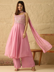Women Floral Embroidered Regular Sequinned Kurta with Palazzos & With Dupatta