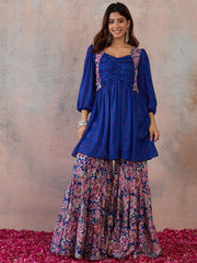 Women Ethnic Motifs Printed Empire Kurta with Sharara
