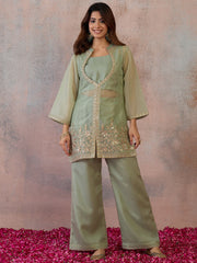 Organza Embroidered Top with Palazzos