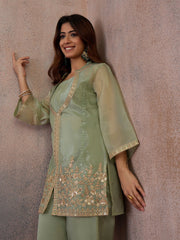 Organza Embroidered Top with Palazzos