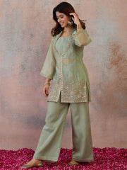 Organza Embroidered Top with Palazzos