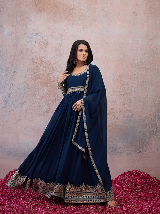 Women Embroidered Grandeur & Majestic Artwork Georgette Anarkali Kurta