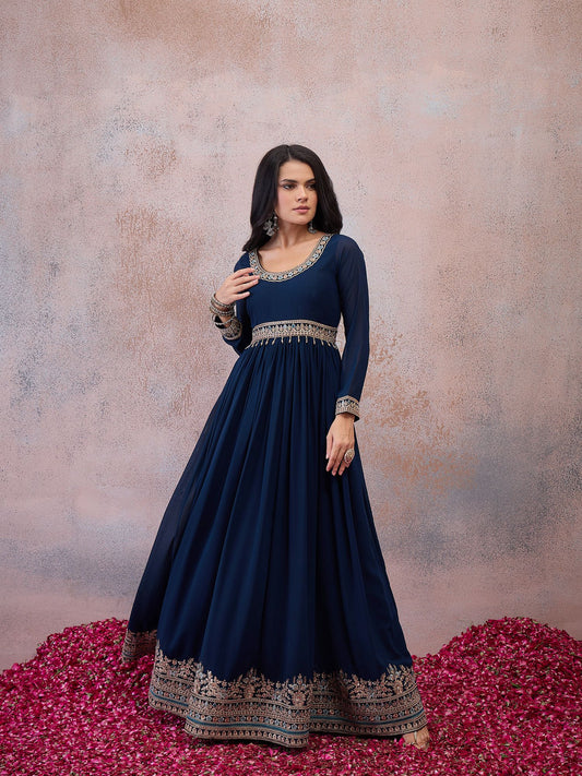 Women Embroidered Grandeur & Majestic Artwork Georgette Anarkali Kurta