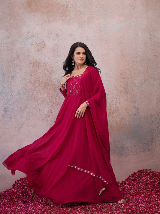 Women Embroidered Sequinned Georgette Anarkali Kurta