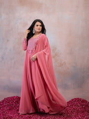 Women Embellished Georgette Anarkali Kurta with Dupatta