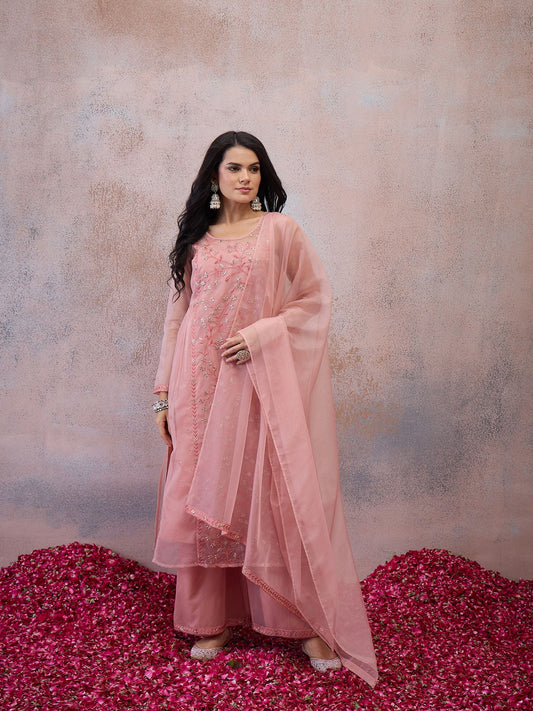 Women Floral Embroidered Regular Thread Work Kurta with Sharara & With Dupatta (Copy)