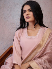 Women Ethnic Motifs Embroidered Regular Thread Work Pure Silk Kurta with Palazzos & With Dupatta