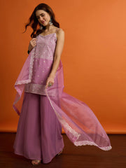 Women Floral Embroidered Regular Thread Work Kurta with Palazzos & Dupatta