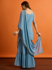 Women Ethnic Motifs Embroidered Regular Thread Work Kurta with Sharara & With Dupatta