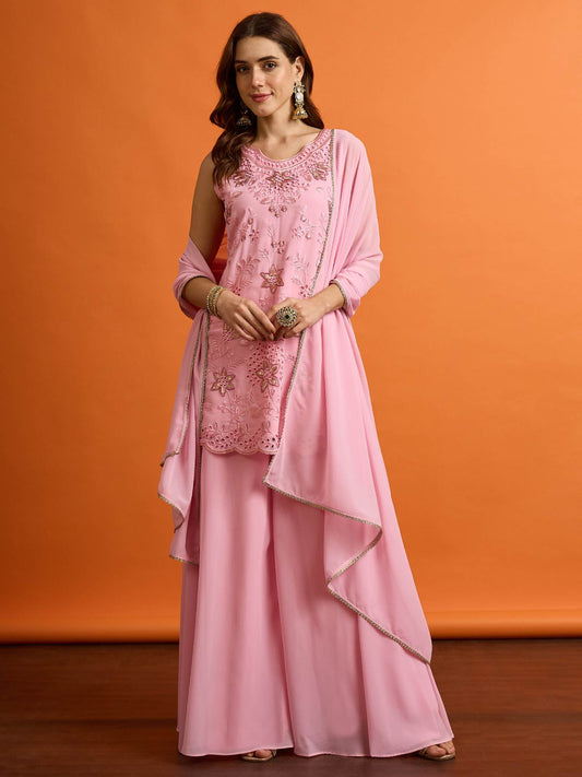 Women Ethnic Motifs Embroidered Regular Thread Work Kurta with Palazzos & With Dupatta