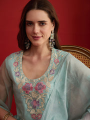 Women Floral Embroidered Regular Thread Work Kurta Palazzos With Dupatta