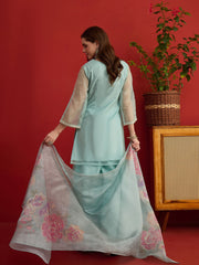 Women Floral Embroidered Regular Thread Work Kurta Palazzos With Dupatta