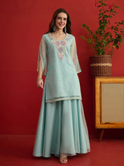 Women Floral Embroidered Regular Thread Work Kurta Palazzos With Dupatta