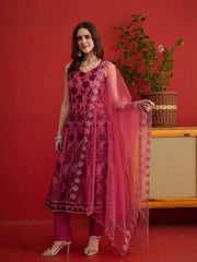 Women Floral Embroidered Regular Thread Work Kurta with Trousers & With Dupatta