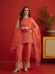Women Ethnic Motifs Regular Thread Work Kurta with Palazzos & With Dupatta
