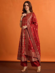 Women Ethnic Motifs Regular Pure Silk Kurta with Palazzos & With Dupatta