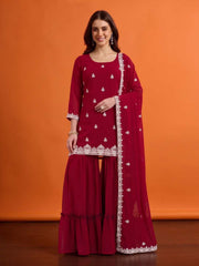 Women Ethnic Motifs Embroidered Regular Thread Work Kurta with Sharara & With Dupatta