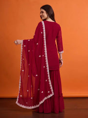 Women Ethnic Motifs Embroidered Regular Thread Work Kurta with Sharara & With Dupatta