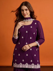 Women Ethnic Motifs Embroidered Regular Thread Work Kurta with Sharara & With Dupatta