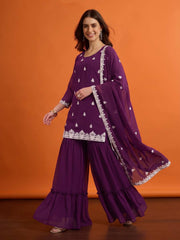 Women Ethnic Motifs Embroidered Regular Thread Work Kurta with Sharara & With Dupatta