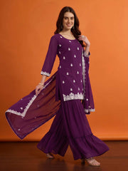 Women Ethnic Motifs Embroidered Regular Thread Work Kurta with Sharara & With Dupatta