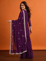 Women Ethnic Motifs Embroidered Regular Thread Work Kurta with Sharara & With Dupatta