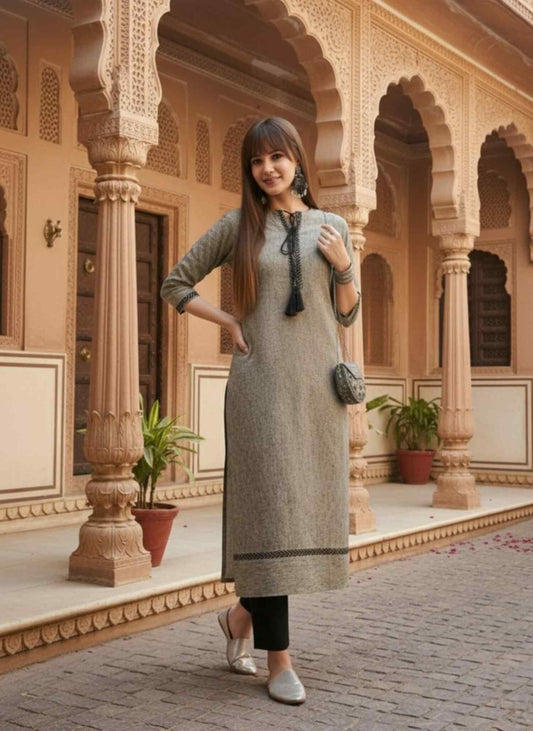 Women Embroidered Thread Work Lace Frills Bows and Ruffles Kurta