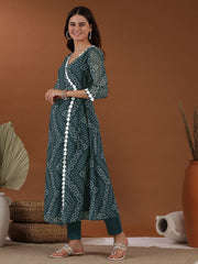 Women Bandhani Printed Angrakha Gotta Patti Kurta with Trousers