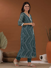 Women Bandhani Printed Angrakha Gotta Patti Kurta with Trousers