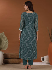 Women Bandhani Printed Angrakha Gotta Patti Kurta with Trousers