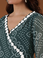 Women Bandhani Printed Angrakha Gotta Patti Kurta with Trousers