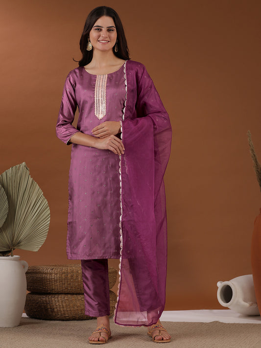 Women Ethnic Motifs Embroidered Kurta with Trouser & Dupatta
