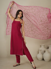 Shoulder Straps Gotta Patti Straight Kurta With Trousers & Dupatta