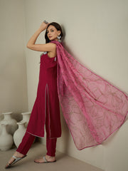 Shoulder Straps Gotta Patti Straight Kurta With Trousers & Dupatta