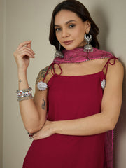 Shoulder Straps Gotta Patti Straight Kurta With Trousers & Dupatta