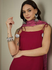 Shoulder Straps Gotta Patti Straight Kurta With Trousers & Dupatta