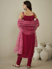 Shoulder Straps Gotta Patti Straight Kurta With Trousers & Dupatta