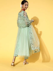 Green Women Floral Net Bling it On Kurta Set