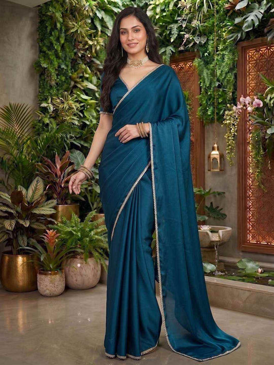 Mirror Work Satin Saree