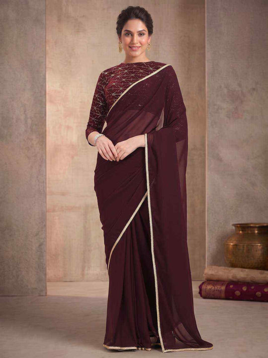 Embroidered Poly Georgette Saree